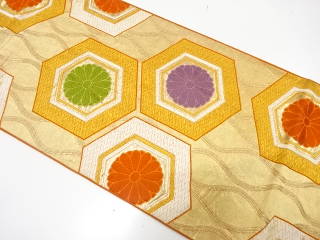 JAPANESE KIMONO / ANTIQUE FUKURO OBI / WOVEN KIKKO & KIKU